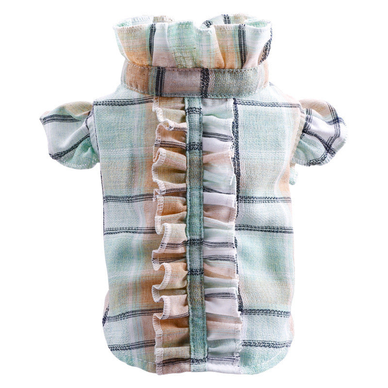 Summer Thin Pet Clothes Cat Clothes Wood Ear Check Shirt