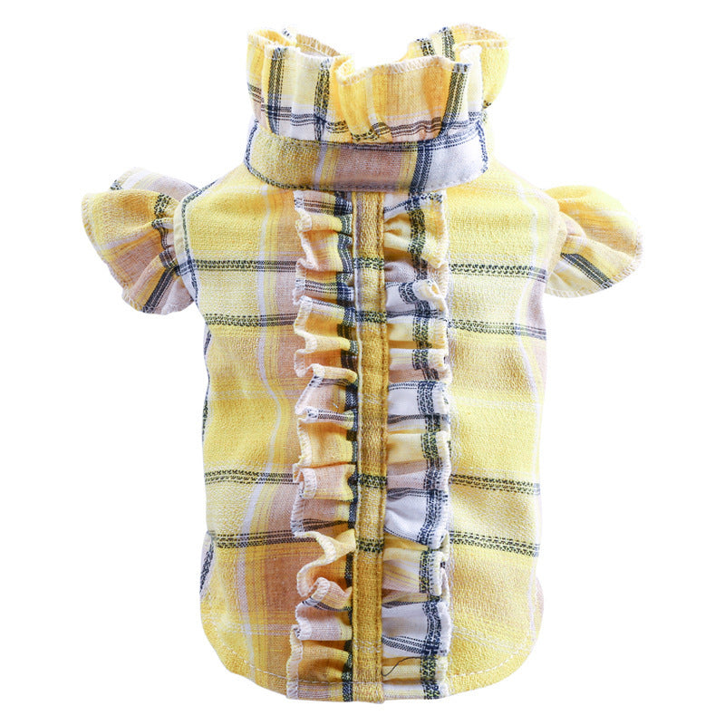 Summer Thin Pet Clothes Cat Clothes Wood Ear Check Shirt