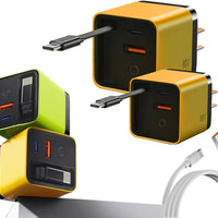 3 in 1 Gan Charger, Scalable 80W Max Fast Charger Module with Type-C Cable and 2 USB Ports, for Smartphones, Tablets and Laptops (Green)