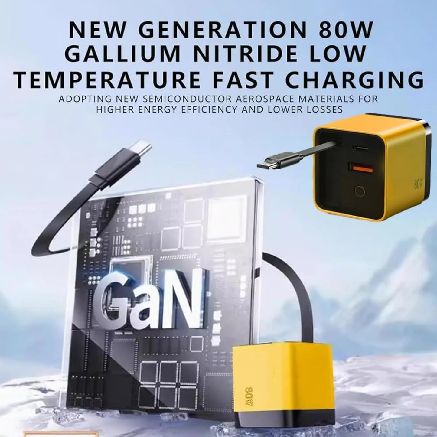 3 in 1 Gan Charger, Scalable 80W Max Fast Charger Module with Type-C Cable and 2 USB Ports, for Smartphones, Tablets and Laptops (Green)