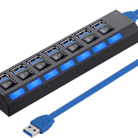 USB HUB 7 Port High Speed 3.0 USB Multi Splitter Desktop PC Laptop Adapter 5Gbps