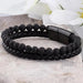 8Inch Men'S Lava Rocks Beads Braided Leather Bracelet Magnetic Clasp Cuff Bangle Energy Balance
