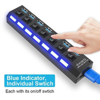 USB HUB 7 Port High Speed 3.0 USB Multi Splitter Desktop PC Laptop Adapter 5Gbps