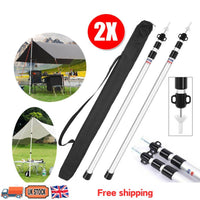 2x 230cm Tent Poles Telescopic Adjustable Awning Canopy Tarp Pole Support Rod UK
