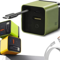 3 in 1 Gan Charger, Scalable 80W Max Fast Charger Module with Type-C Cable and 2 USB Ports, for Smartphones, Tablets and Laptops (Green)