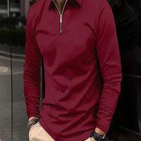 Zipper Men's Solid Color Long Sleeve Sports Polo Shirt