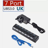 USB HUB 7 Port High Speed 3.0 USB Multi Splitter Desktop PC Laptop Adapter 5Gbps